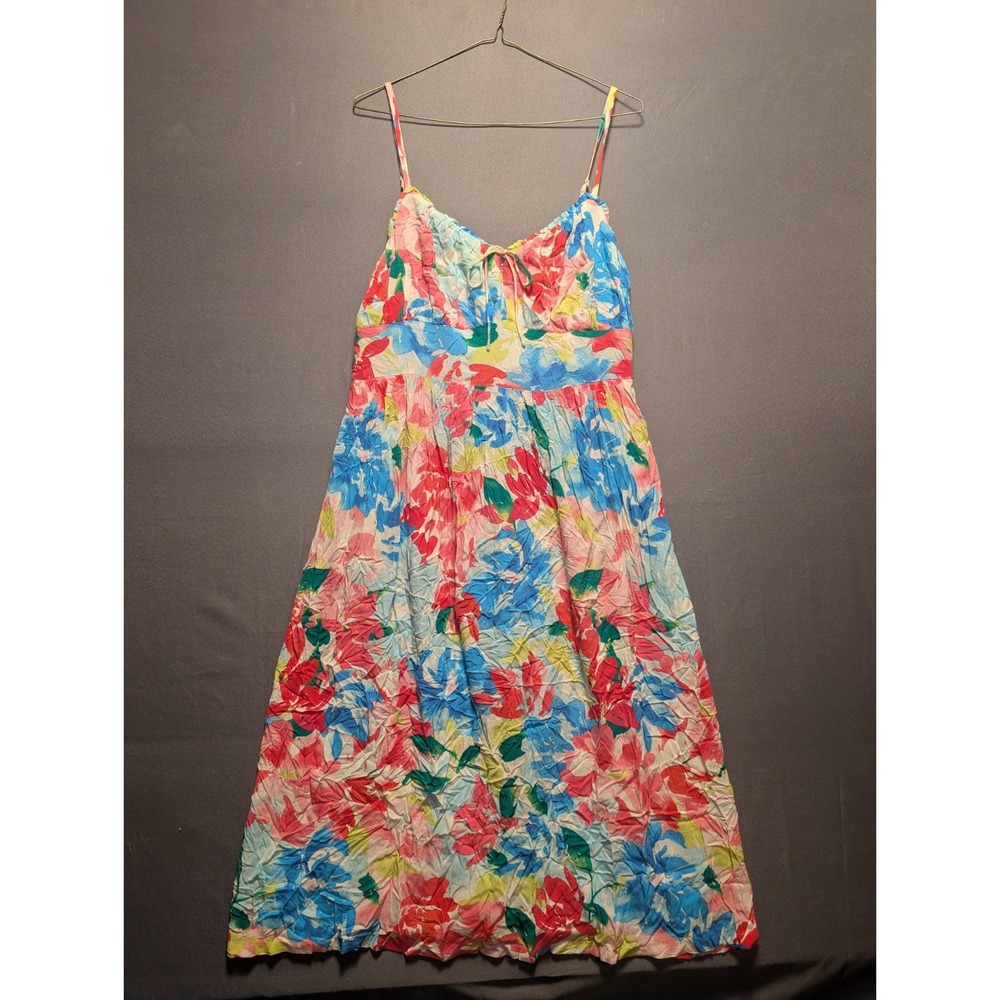 Old Navy Fit & Flare Midi Cami Dress Womens Large Multicolor Floral Smocked Back